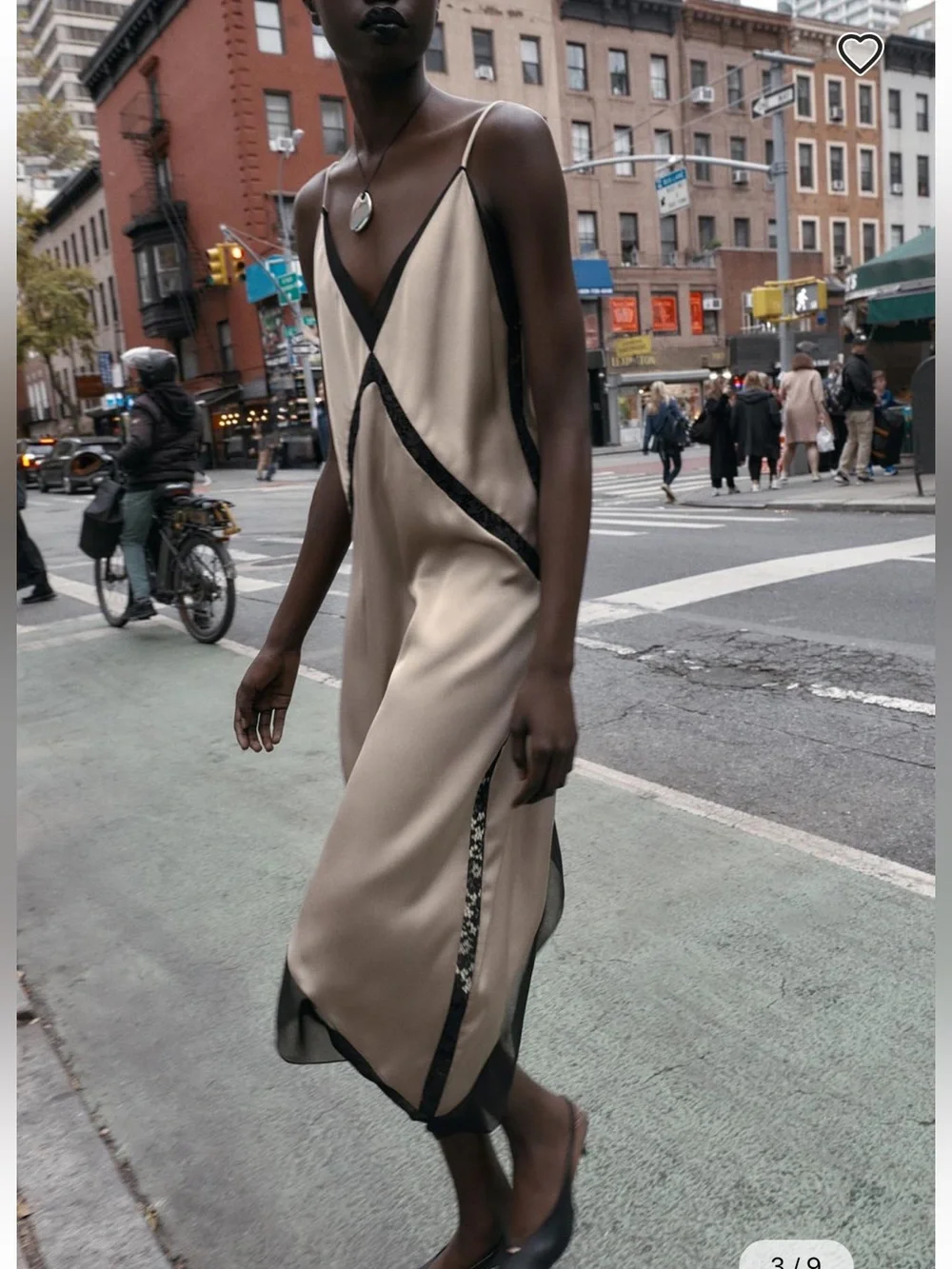 Zara Champagne Slip Dress with Black Contrast Trim - Picture 3 of 11